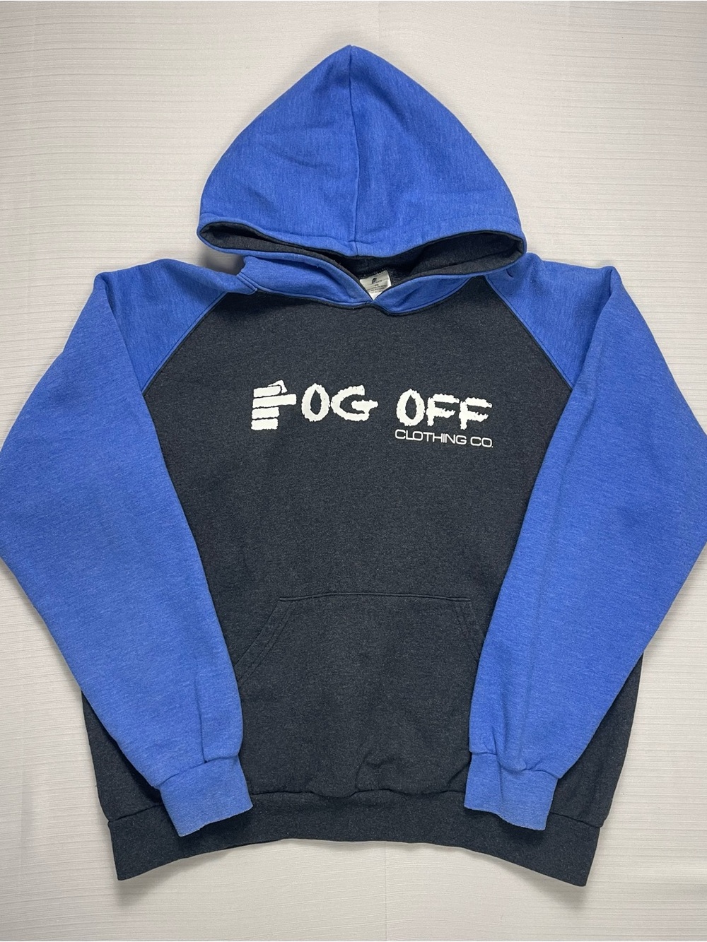Fog Off Clothing Co. King Athletics Blue Gray ColourBlock Graphic Hoodie Size XL